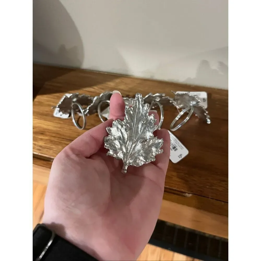 NWT Pier 1 Imports Silver Maple Leaf Napkin Rings set of 6